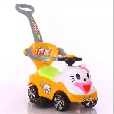 China Popular music and artificial light twist car swing car ride on electrica car for baby plastic toy with push handle for sale