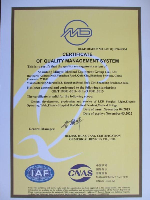 ISO9001 - Shandong Mingtai Medical Equipment Group Co.,ltd