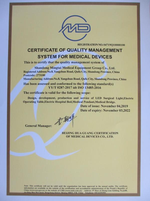 ISO13485 - Shandong Mingtai Medical Equipment Group Co.,ltd