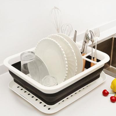 China Sustainable Collapsible Silicone Kitchen Dish Drying Rack Drainer with Anti-slip Bottom Tray Kitchen Accessories Foldable for Folding Rack for sale