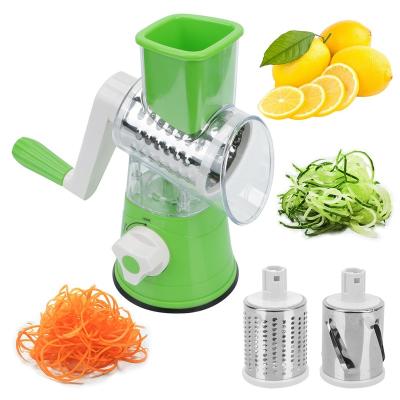 China Sustainable 3 In 1 Kitchen Gadgets Multifunction Onion Cutter Round Mandoline Slicer Food Grinder Vegetable Shredder Rotary Cheese Grater for sale