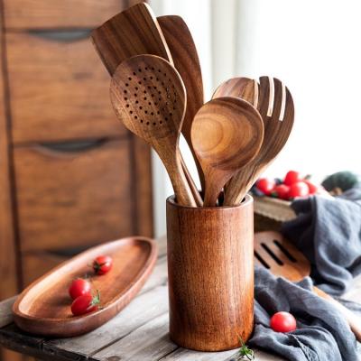 China Sustainable Natural Acacia Wooden Nonstick Cooking tool sets,Household Kitchen Supplies cooking accessories,ustensiles de cuisine for sale