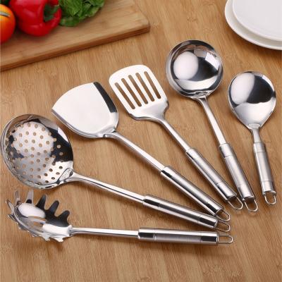 China Sustainable Kitchen Cookware Tools Set Turner Skimmer Rice Scoop Soup Ladle Colander Cooking Utensils Kitchen Accessories Hot 6 Pieces Metal for sale