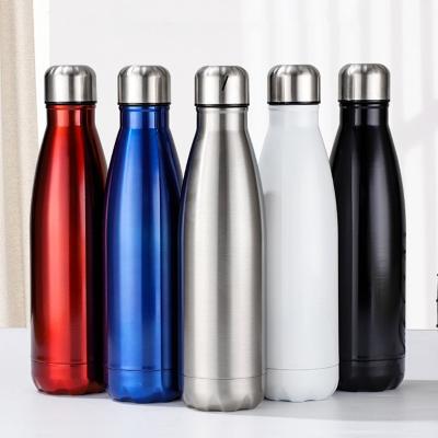 China Stocked Wholesale cola shaped metal lid drinking bottle double wall stainless steel water bottle vacuum flasks &thermos for sale