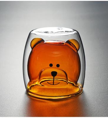 China Cute Viable Animal Shape Double Wall Glass Coffee Mug Reusable For Gift for sale