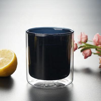 China High Quality Viable Double Wall Black Frosted Whiskey 250ml Shot Glass Wine Mug for sale