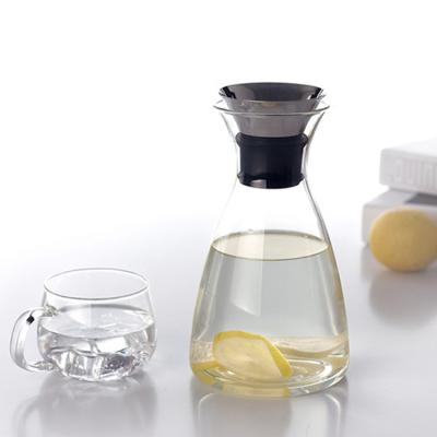 China Sustainable Heat Resistant Borosilicate Glass Water Pitcher Carafe Pitcher With Stainless Steel Flow Lid for sale