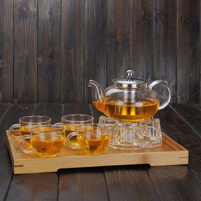 China Sustainable Heat Resistant Glass Flower Teapot With Stainless Steel Filter Lid for sale