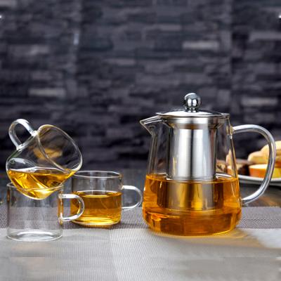 China Viable Thai Fancy Small Transparent Mini Glass Teapot Glass Teapot Cup Sets With Filter In The Lid for sale