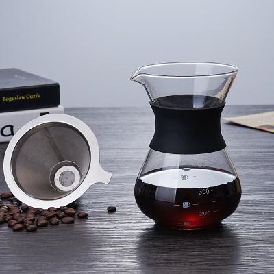 China Convenient Sustainable Carafe Pour Over Stainless Steel Filter Coffee Spout Glass Coffee Maker for sale