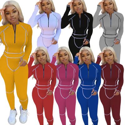 China Autumn Winter Women Sport Wear Solid Zipper Anti Pilling Long Sleeves Two Piece Tops And Gaiters Set Pants Plus Size Outfits Tracksuit for sale