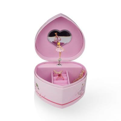 China Mechanism Music Dancing Doll Kids Jewelery Box Wooden Heart Storage Case Workdays 30 Musical Shape Mirrored Girls Jewelry Organizer Ever Bright NC; GUA EB321 for sale