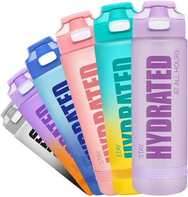 China Viable Free Sample Travel 34Oz Tritan Bpa Outdoor Kids Time Marker Outdoor Matte Gradient Water Bottle Plastic for sale