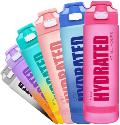 China Viable Kids Drinking 34Oz Narrow Mouth Matte Plastic Skinny Water Bottle Motivational Eco Friendly With Time for sale