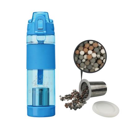 China Portable Eco Stocked 650ml BPA Free Custom Plastic Hydrogen Rich Water Alkaline Water Bottle With Filter Strap for sale