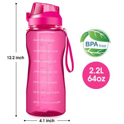 China Tritan 2.2L Large Plastic Sustainable Fitness BPA Free Sports Water Bottle Time Motivation Qualities With Straw for sale