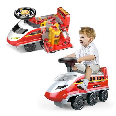 China Diecast Toy 2 in 1 Electric rail train fire fighting race tracks car adventure toys deformation kids ride on car multifunction electric rid for sale