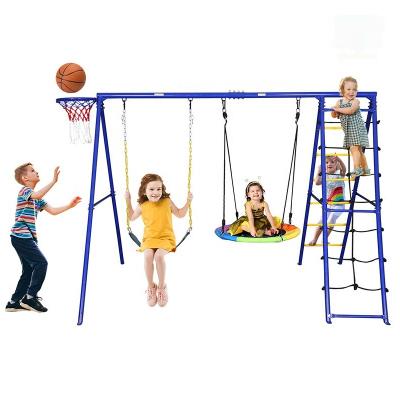 China Galvanized Heavy Duty Steel Frame Swing 440Lbs Set A-Frame Metal Swing Rack With Saucer Belt Swing/Climbing Net/Climbing Ladder/Basketball Hoop for sale