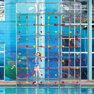 China Aqua Climb Sport Crystal Clear Vinyl Poolside Kids and Adults Rock Pool Movable Glass Climbing Walls for sale