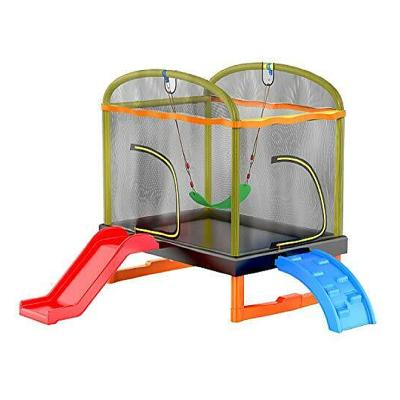 China With Protective Net Bounce Rectangle Trampoline For Kids With Swing / Climb / Slide for sale