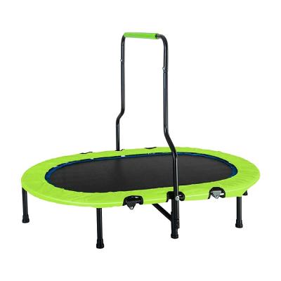 China Firm Blue / Green 4.6' Oval Fitness Trampoline With Handlebar For Kids And Adults for sale