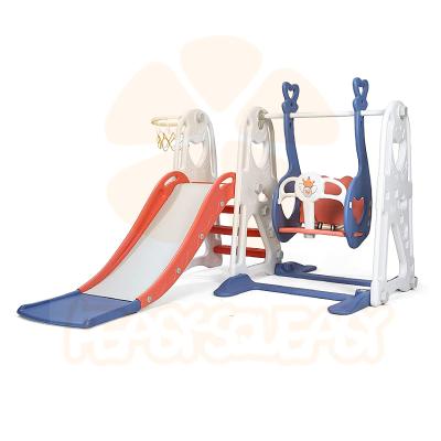 China Plastic Indoor Outdoor Easy Installed Play Climber Playground Slides With Basketball Hoop For Kids for sale