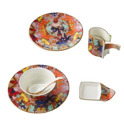 China Sustainable Factory Auratic Thanksgiving Day 6 Person Elegant Florentina Porcelain Ceramic Gold Plated Dinnerware Set for sale