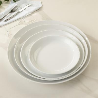 China Durable auratic custom English and Europe porcelain dinnerware round white empty plates set dinner plates for wedding, hotel, party for sale