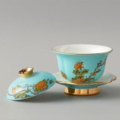 China Sustainable Custom Premium Auratic Porcelain Vintage Tea Cup With Tray Luxury Ceramic And Saucer Set for sale