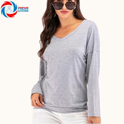 China Autumn 2022 Europe and America Solid Color Backless Long Sleeve Breathable Loose Mid Length Cotton Shirts Push-up OE Ladies Blouse T-shirt for sale