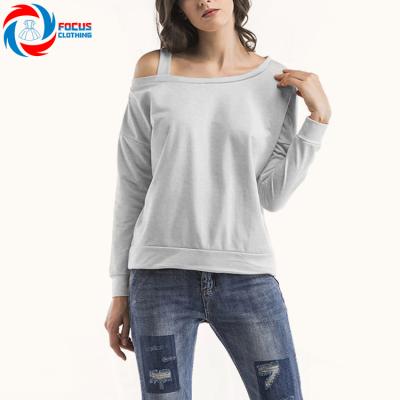 China 2022 Autumn European And American Solid Color Ladies Breathable Wholesale T-shirt Diagonal Shoulder Bottoming Long-sleeved Women for sale