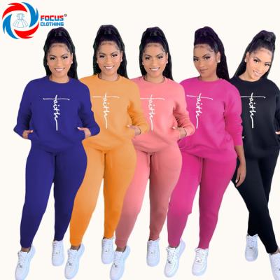 China Wholesale Multicolor Breathable Women Fall Casual Clothes Letter Printing Pullover Sweatshirt 2 Piece Set for sale