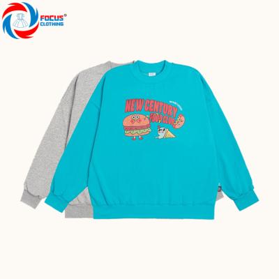 China Breathable Men's Cartoon Burger Hot Dog Print Pullover Candy Color Long Sleeve Crewneck Sweatshirt for sale