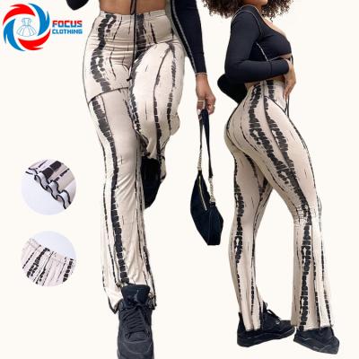 China high quality Anti-wrinkle female printed high waist casual pants street thin polyester casual pants for ladies for sale