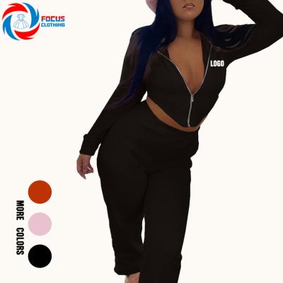 China Wholesale Multicolor Breathable Autumn Ladies Zipper Hoodie Sweatpants Long Sleeve 2 Pieces Set Women for sale