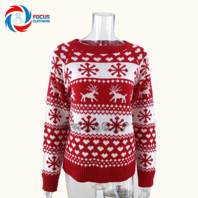 China Sale Winter Women Christmas Elk Sweater Snowflake Breathable Warm Pullover Knitted Sweater For Ladies for sale