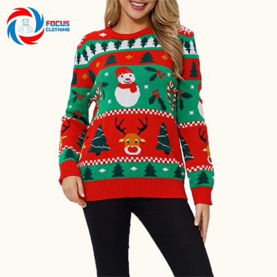 China Breathable Wholesale O-Neck Knitted Pullover Christmas Ugly Elk Warm Sweater For Women Clothes for sale