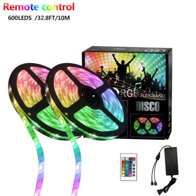 China Garden 10m 2835 RGB LED Strip Light Kit Home Living Room Use IP65 Flexible Strip Waterproof 24Keys IR Remote Control Strip for sale