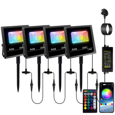 China Garden 4 in 1 Smart LED Flood Light 20W RGB APP Control Music Rhythm Color Changing IP66 Waterproof Outdoor Flood Light for sale