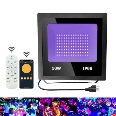 China Simplicity UV LED Outdoor Flood Ligh Blacklight365nm Led Flood Light IP66 Waterproof 50W UV Led Black Light For Fluorescent Stage Lighting for sale