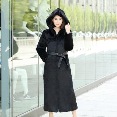 China 2023 Hot New Real Rabbit Fur Coat With Hooded Length Women's Whole Skin Rabbit Fur Coat 130cm Outwear Jacket Z403 for sale