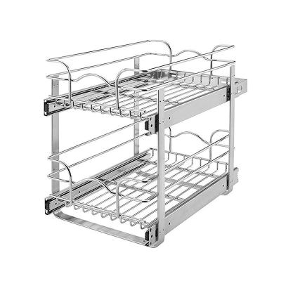 China Multi-Function Kitchen Organizer Storage Basket Double Lay Slide Wire Magic Corner Basket for sale