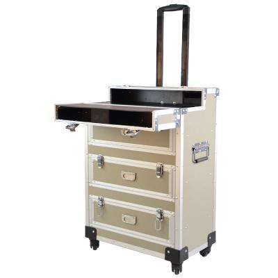 China Custom Aluminum Trolley Case ABS Case Tool Box With Drawer Hard Box Gold Road Case 50*30*68cm for sale