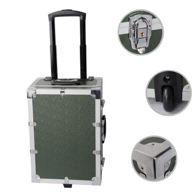 China Green Aluminum Storage Cabinet Trolley Hard Aluminum Case With Wheel 63*40*29cm for sale