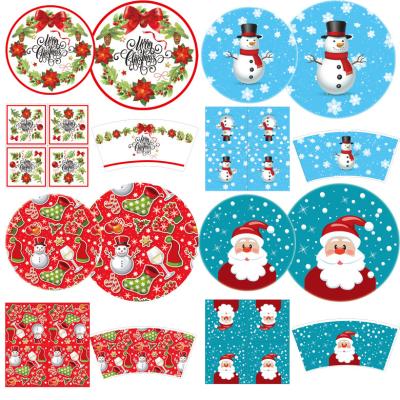 China Disposable 16 Guests Christmas Theme Party Eco-Friendly Disposable Tableware Party Supplies Merry Christmas Paper Plate Cup Christmas Decorations for sale