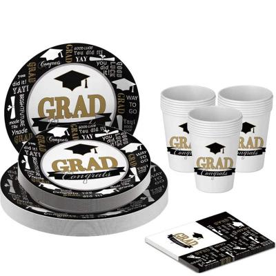 China 100% Eco-Friendly Graduation Party Serving Set 24 Paper Disposable Dinnerware Sets Graduation Party Tableware Sets for sale