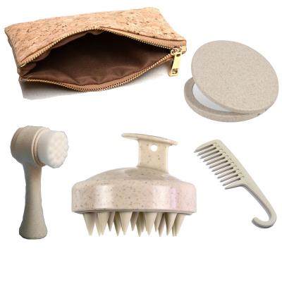 China Fashion Trend Customized Wheat Straw Pocket Mirror Cork Pouch Portable Beauty Makeup Tool Kit Eco-Friendly Eco-Friendly Tool Kit Travel Beauty Makeup Tool Kit for sale