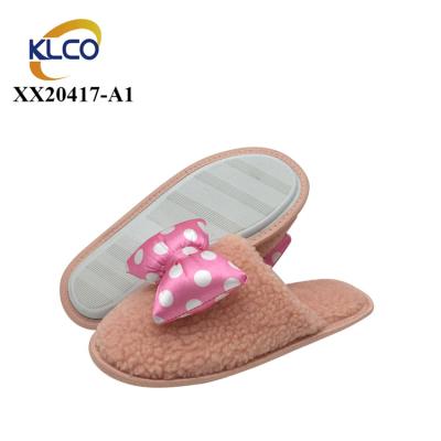 China Women Slippers Winter Plush Slipper Bowknot Floor Girls Warm Non-slip Fur Home Furry Light Cut Hairy Indoor Shoes for sale