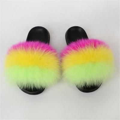 China Wholesale Women's Fashion Trend Fur Slippers Custom Faux Plush Furry Slippers, Hairy Fluffy Fur Slides Fox Sandals Slippers for sale