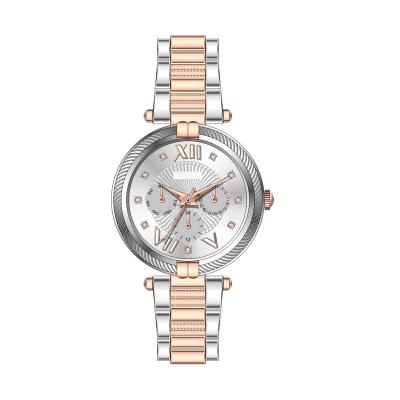 China Chronograph OEM Diamond Japan Movement Alloy Case Stainless Steel Band 35mm Low MOQ Silver Rose Gold Ladies Women Quartz Stone Watch for sale